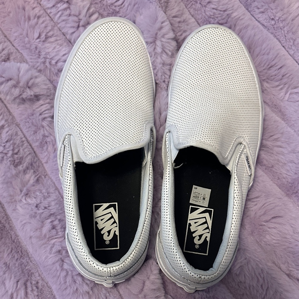 Vans Mens 8.5 or Women’s 10 White Perforated leather Slip-On Sneakers